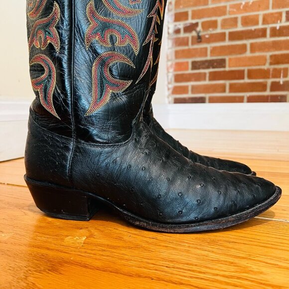JUSTIN 8933 Made in USA Quill Ostrich Skin Western Cowboy Leather Boots Size 11 - Picture 6 of 16